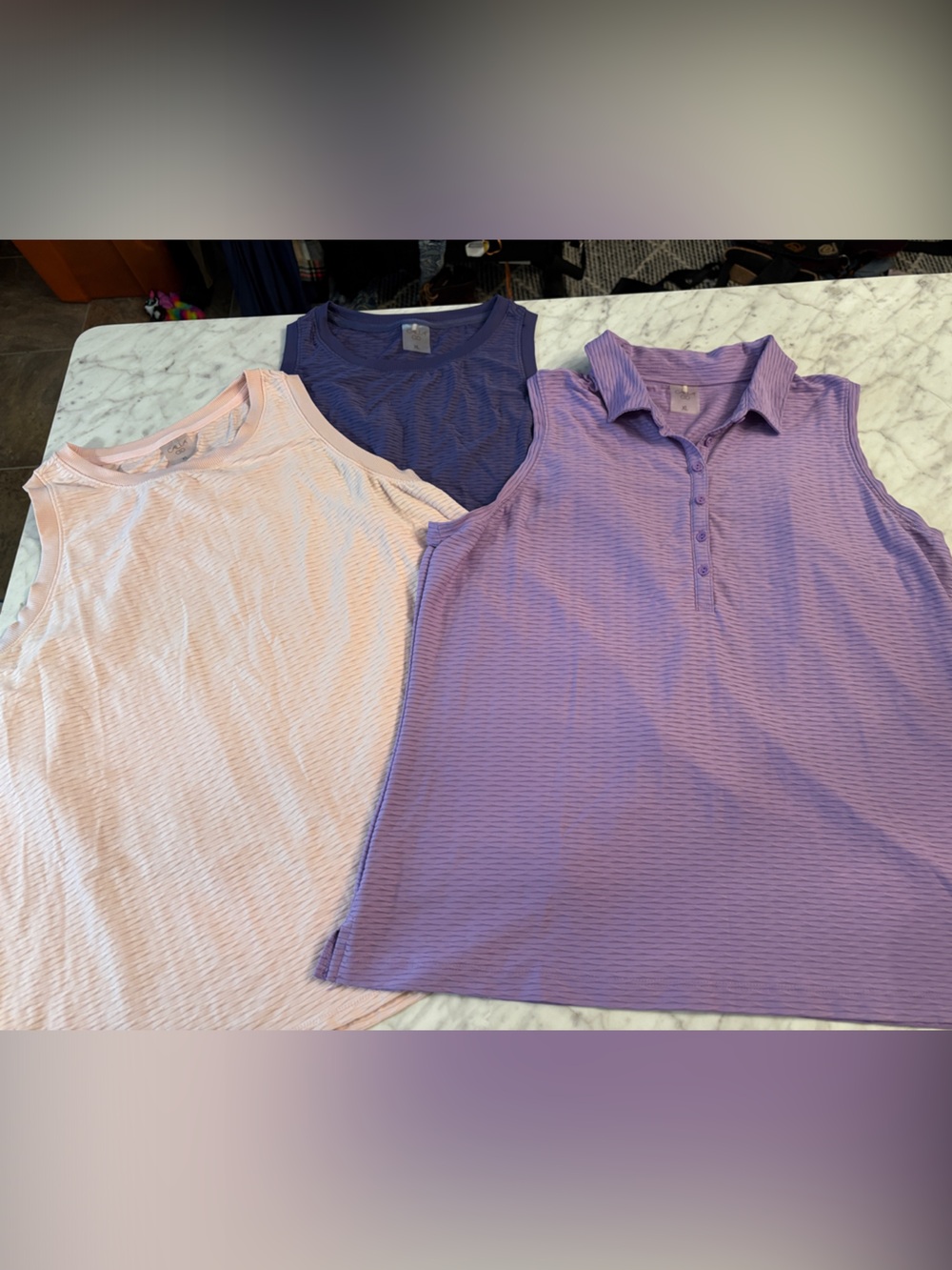CALIA Sleeveless Ribbed Tank Tops - Pastel Pink, Lavender & purple- Set of 3, XL